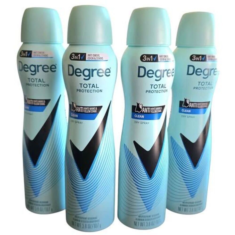 Lot of 4 Degree Total Protection Clean 3In1Dry Spray Antiperspirant 3.8 oz